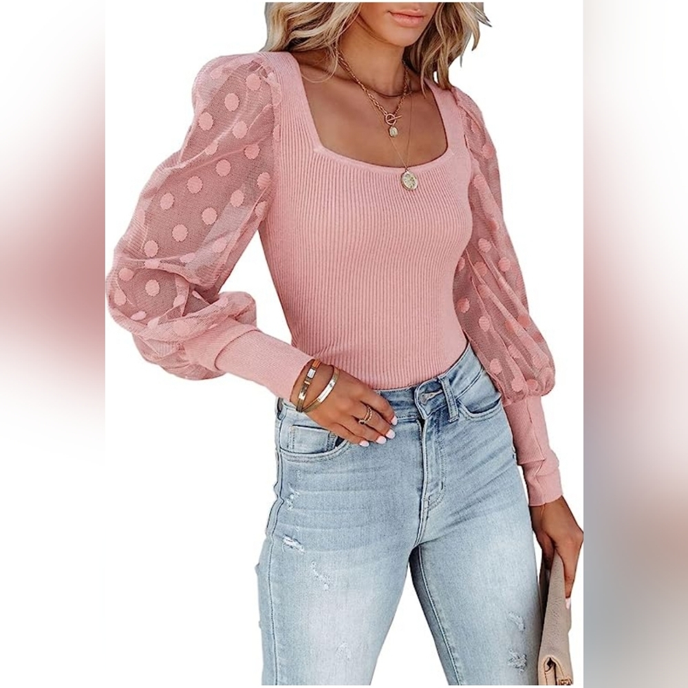 Like New Medium Long Sleeved Shirt with Polkadot sleeves.